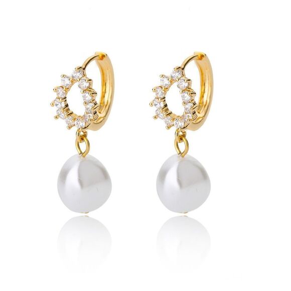 Gold and Silver Hoop Earrings with Pearl Drop - Picture 1 of 5